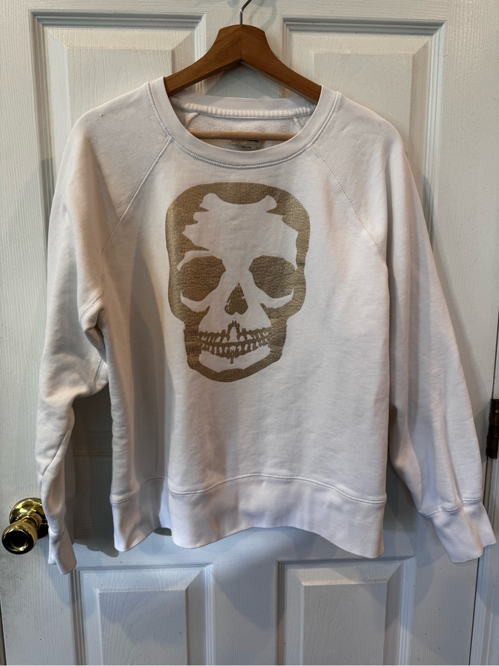Zadig & Voltaire Upper Skull Gold Sweatshirt White Metallic Pullover Size M